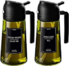 2PCS 16oz/470ml Glass Olive Oil Sprayer for Cooking – 2 in 1 Olive Oil Dispenser for Kitchen Gadgets, Air Fryer, Salad, and BBQ (Black & Black)