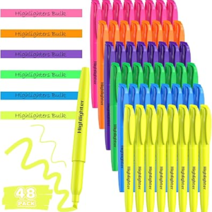 48 Pack Highlighters – 6 Assorted Colors Bulk Set with Chisel Tip, Quick Dry Ink and No Bleed Through, For Studying, Note-Taking, Back to School, Office, Students & Teachers Supplies