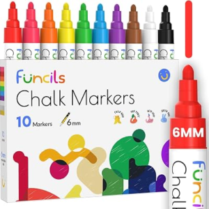 10 Chalk Markers for Blackboard, Chalkboard – Washable, 6mm Reversible Tip | Liquid Chalkboard Markers Erasable for Kids – Window, Glass, Car, Mirror, Wall Calendar – Non Toxic, Wet Erase Chalk Pens
