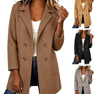 VOGFFR Long Cardigans for Women,Long Cardigans for Women Double Breasted Trench Coat Notched Lapel Peacoat Wool Open Front Coatigan with Pockets