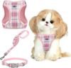 Gyuzh Small Dog Harness and Leash Set for Puppy & Kitten – 3-in-1 No Pull Step in Vest Collar, Lightweight Reflective Plaid, Padded Handle (Pink, XS)