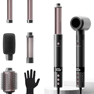 6 in 1 Blow Dryer Brush Set, Powerful Hair Dryer Brush with Auto-Winding Curl L/R, Fast Drying, Smooth Blowouts, Root-Lift Volume, No Heat Damage Frizz-Free Thermal Brush, Hot Air Styler for Travel