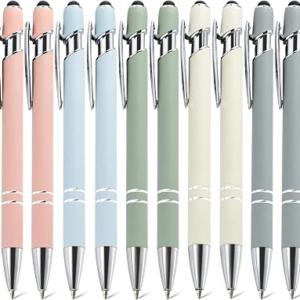 Ballpoint Pens with Stylus Tips，10 Pcs Retractable Metal Stylus Pen for Touch Screens, 1.0 mm Black Ink(Morandi color)