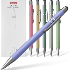 Morandi Gel Pens, 6 Pack Black Ink Pens, Premium Aesthetic Retractable Pens with Stylus,0.5mm Fine Tips, Quick-Drying Ink for Smooth Writing, for Journaling, School, Office, Teachers, Gifts