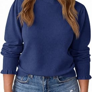 BEAUTIFE Plus Size Ruffle Mock Neck Sweaters