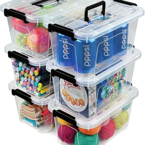 EOENVIVS Plastic Storage Bins with Lids 6 Pack Storage Organizer, 7 Quart Stackable Storage Boxes with Buckle Lids and Handle easy for Home Office Pantry Organization, Clear