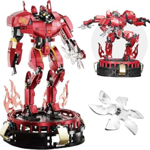 HIGH GODO Storm Mech Building Blocks Set for Adults，Red Armor Robot Model Building Kit with Weapons and Flame Shape Base, 1742 Pieces Hard Corfe Collectible Gifts for Movie Fans Man Teens