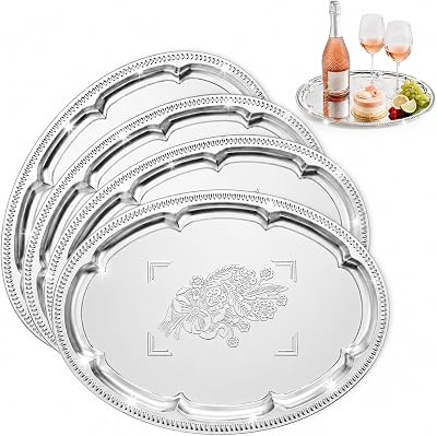 SINMANVI 4 Pack Silver Serving Trays Set