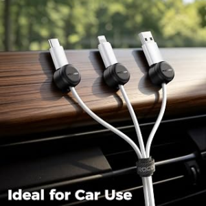 Rocoren 50 PCS Cable Management Kit, 10 Magnetic Rotatable Cable Clips & 40 Reusable Hook and Loop Cord Straps, Cord Holder Organizer Accessories for Under Desk, Nightstand, Home & Office