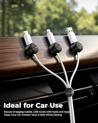 Rocoren 50 PCS Cable Management Kit, 10 Magnetic Rotatable Cable Clips & 40 Reusable Hook and Loop Cord Straps, Cord Holder Organizer Accessories for Under Desk, Nightstand, Home & Office