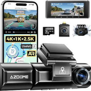AZDOME M550 Max 4K 3 Channel Dash Cam, Dual STARVIS 2 Sensors, 4K+2.5K+1080P Front and Rear Inside Triple Car Camera, Built-in WiFi GPS, 64GB Card Included, IR Night Vision, Ride Share Accessories
