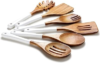Wooden Spoons For Cooking, 6 Pieces Natural Acacia Wooden Cooking Utensils or Non-Stick Wood Kitchen Utensil Set for Kitchen Essentials, Wooden Cooking Utensils Set with Hanging Hole, White