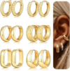 SHALL SHELL 6 Pairs Gold Hoop Earrings Set