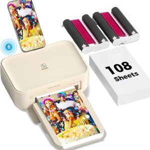 iDPRT 4×6 Photo Printer, Bundle 108 Sheets Photo Paper & 2 Ribbon Cassette, Photo Printer for iPhone & Android, Beige