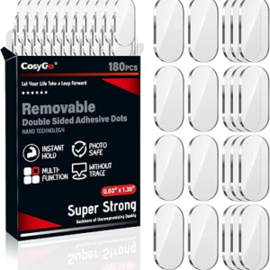 Extra Large Removable Mounting Putty, Strong Double Sided Glue Adhesive Dots No Residue, Clear Museum Sticky Tack for Picture Decor Craft,180 Pcs 0.6 x 1.38 in