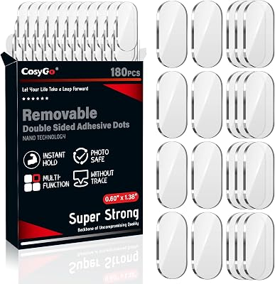 Extra Large Removable Mounting Putty, Strong Double Sided Glue Adhesive Dots No Residue, Clear Museum Sticky Tack for Picture Decor Craft,180 Pcs 0.6 x 1.38 in