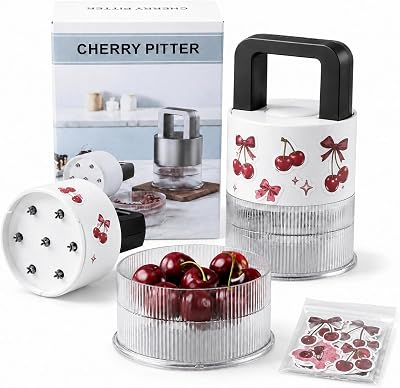 Cherry Pitter Tool, 7-In-1 Cherry Seed Remover with Clear Pit Collector, Easy Press Cherry Seed Remover for Cherries, Sweet Cherries, Olives, Jujubes, Hawthorn, Baking, Pies, Jams