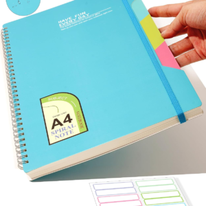 CAGIE Spiral Notebook 8.5 x 11 Lined Journal Notebook 7mm College Ruled 80 Sheets, 1 Subject A4 Hardcover Spiral Notebook for School Work and Notes with Multicolor Stickers, Blue