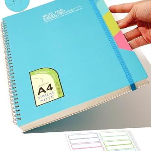 CAGIE Spiral Notebook 8.5 x 11 Lined Journal Notebook 7mm College Ruled 80 Sheets, 1 Subject A4 Hardcover Spiral Notebook for School Work and Notes with Multicolor Stickers, Blue