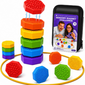 Magnetic Chess Game with Stones,Magnet Game with String – 18 Silicone-Covered Magnets Fidget Toy Textured Sensory Rock Toys Strategy Game for Stress Relief,ADHD, Travel Family Toys for Kids & Adults