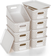 ZFTMRR Plastic Storage Bins with Lid, Stackable Small Box Basket for Organizing and Containers for Shelves Drawers Desktop Closet Playroom Pantry Classroom Office Home, 8-pack 10.2×7.2×4.1 Inch, White