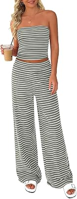 PRETTYGARDEN Womens Striped 2 Piece Lounge Sets