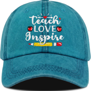 EXFAI Teacher Gifts for Women Men, Funny Adjustable Teacher Hat, Embroidered Teachers Baseball Cap, Teach Love Inspire-Blue
