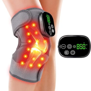 Knee Massager with Heat and Red Light Therapy and Vibration, 660nm & 850nm Infrared Red Light Therapy for Pain Relief, 5000mAh Protable Rechargeable Heated Brace for Knee, Joint, Elbow, Shoulder