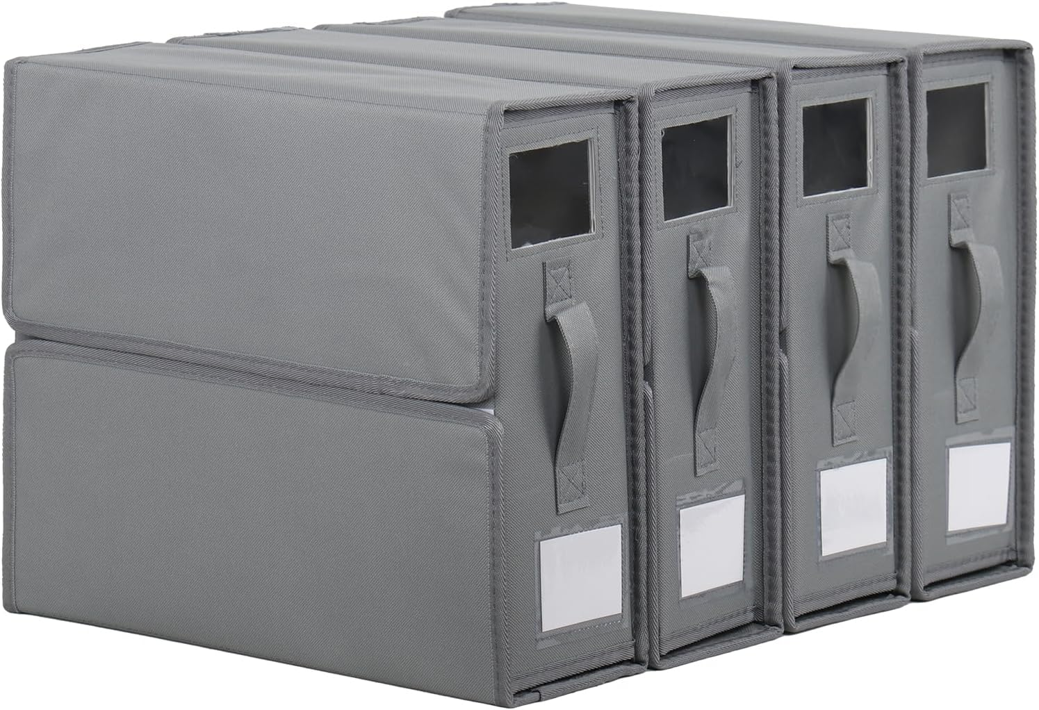 ASHARE 4 Pack Sheet Organizers and Storage Foldable Sheet Organizer for Linen Closet Fabric Container Boxes with Clear Window and Handle for Blanket Comforter Pillow, Grey