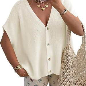 NEWHER DAILY Womens Batwing Short Sleeve Cardigans Sweaters