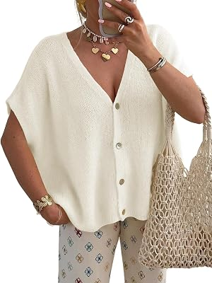 NEWHER DAILY Womens Batwing Short Sleeve Cardigans Sweaters