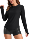 Viodia Womens Swim Shirt UPF50+ Rash Guard Long Sleeve Swimsuit Top Sun Protection Shirts Bathing Suit with Zipper Black M