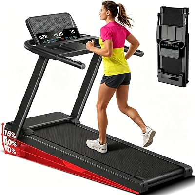 15% Manual Incline Treadmill with Heart Rate Monitoring | Foldable Walking Pad Treadmill 0.6-7.5MPH with 3 Screens Up to 300LBS Capacity, Black