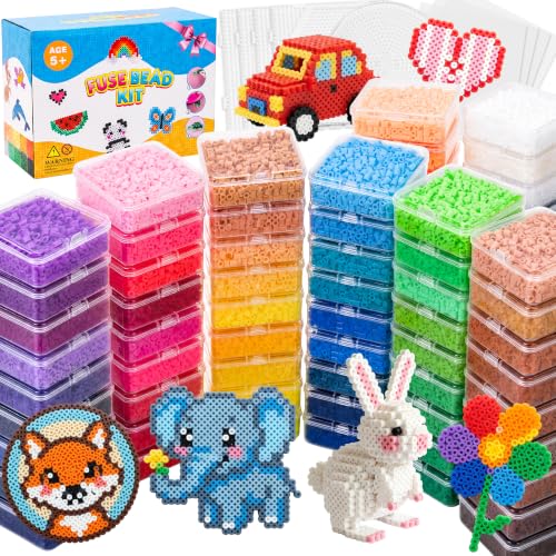 72 Colors Fuse Beads Kit - 43200 Pcs 5mm Fuse Beads Melty Beads with Ironing Papers, Tweezers & Colorful Pegboards, Ideal for Kids School Art Crafts, Individually Packed, 800 Beads Per Color