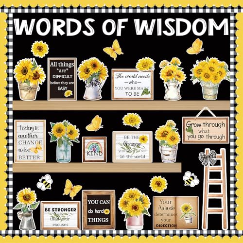 72 Pcs Sunflower Classroom Bulletin Board Set Motivational Flower Bulletin Board Decoration Inspirational Cutout Classroom Door Decoration for Middle High School Office Home Teacher Wall Supplies