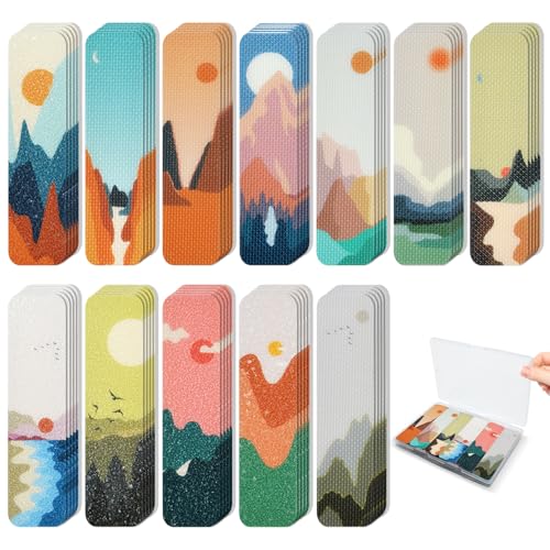 72 Pieces Anxiety Sensory Stickers with Storage Box - Sensory Stickers 2 Textured Surface - Fidget Strips for Office & Classroom Desk Adult Stress (Landscape)
