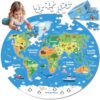 72 Piece World Map Jigsaw Puzzle for Kids 3-5, 4-6 Globe Round Floor Puzzles Geography Educational Birthday Gifts Learning Resource Educational Montessori Toys (World Map)
