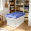 72 Quart Large Latching Storage Bin, Clear Plastic Storage Container with Latch Lid,Stackable,Space-Saving,Blue