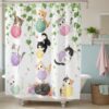 72X72 Inch Cute Multi Cats Yarn Ball Ivy Vine Shower Curtains for Bathroom