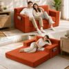 73" Boneless Convertible Sofa Bed, Foldable Couch for Living Room (Orange)