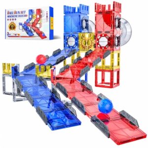 73pcs Magnetic Tiles for Kids Ages 4-8, STEM Magnetic Tiles Race Track & Marble Run, Preschool Magnetic Tile Rails Expansion Set, Creative Magnet Building Blocks for 4+ Year Old Boys Birthday Gifts