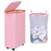 74L Laundry Hamper with Wheels,Clothes Hamper for Laundry Pink
