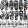 74 Sheets Large Spartan Warrior Temporary Tattoos For Men Women Half Arm Sleeve, 3D Long Lasting Temp Bulk Halloween Knight Waterproof Black Realistic Gladiator Fake Tattoo Sticker For Adults