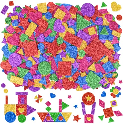 750Pcs Foam Stickers,Colorful Foam Shape Stickers Self Adhesive Star Heart Circle Geometric Stickers Foam Shapes for Crafts Preschool Art Project Greeting Card Scrapbooking Party Decor Teacher
