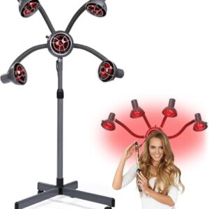 750W 5 Head Standing Hair Dryer Professional, Infrared Heat Lamp Salon Hair Dryer Adjustable Height Ideal for All Hair Styling Needs, Complete with Chrome Arms and Metal Lampshade