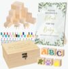 78Pcs Shower Blocks Decorating Game The Shower Decor Game Kit 52 1.37inch Wooden Cubes to Decorate,1 Wood Box,1 Wooden Markers & Instruction Sign,24 Acylic Paint (D)