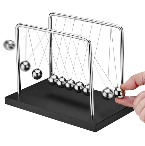 7 Beads Newton’s Cradle Balance Balls Desk Toy – Black Wooden Base Office Decoration, Fun Science Physics Toy for Home, Bedroom, or Living Room, Great Gift for Christmas