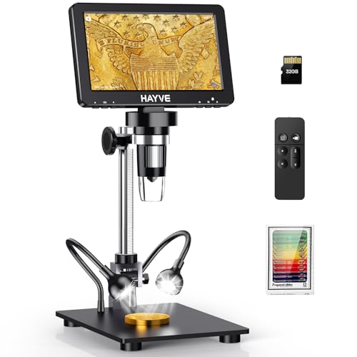 7'' HDMI Digital Microscope,1200X Coin Microscope with IPS Screen, 16MP Soldering Microscope with Lights, 8.5'' Long Stand, View Entire Coin, Compatible with PC/TV, 32GB Card