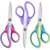 7" Kids Scissors Set of 3, Durable Stainless Steel Blades, Ergonomic Comfortable Handles, for Kids Ages 8+, Perfect for Student School Craft DIY Home