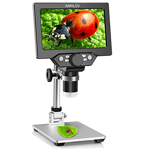 7" LCD Digital Microscope ANNLOV 1200X Maginfication 1080P Coin Microscope with Metal Stand,12MP Ultra-Precise Focusing Video Camera for Adults,8 LED Fill Lights Windows/Mac Compatible
